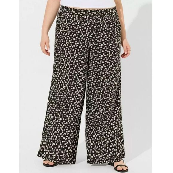 Torrid Pull On Challis Wide Leg High-rise Pant Daisy Ditsy Dark Floral 2X Flowy - Picture 3 of 15